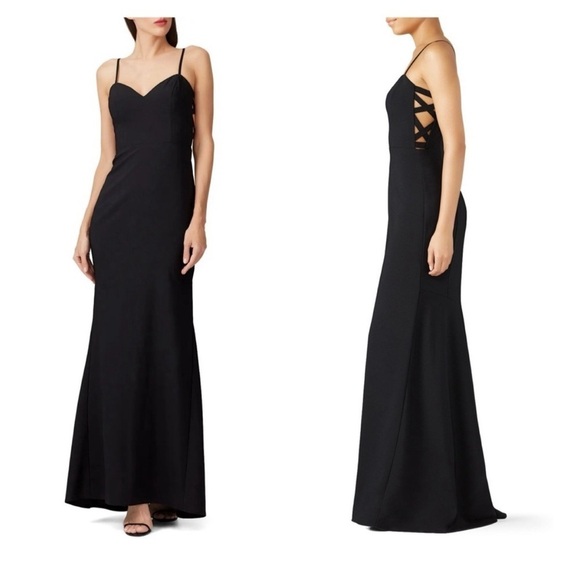 Theia Black Side Panel Gown - Picture 8 of 8